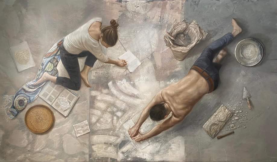 Wit and labor Picture of a man and a woman working